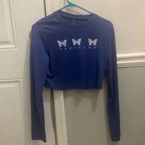 Blue butterfly graphic top